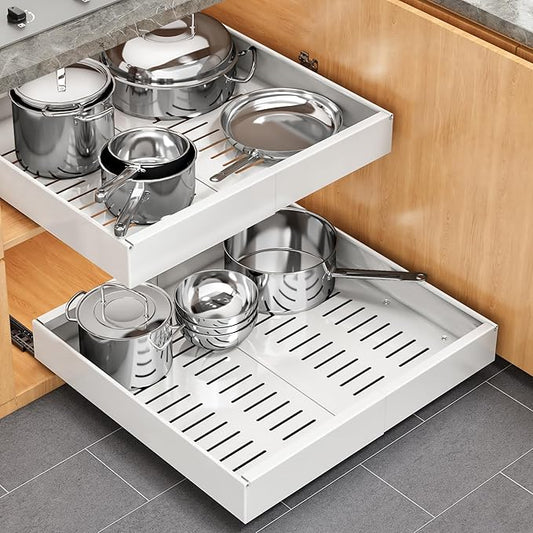 Pull out Cabinet Organizer, 1 pack, 16.5" Deep Heavy Slide out Drawers, Upgrade Three Triple-Slide Rail Systems, Expandable 12.8"-20.8" Roll out Shelf Storage for Kitchen Base Cabinet Organization