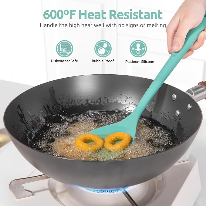U-Taste 18/8 Stainless Steel Measuring Cups and Spoons Set of 12 and 600ºF Heat Resistant 13.76" Long, 3.63" Wide Wok Spatula for Kitchen Stir Fry (Aqua Sky)