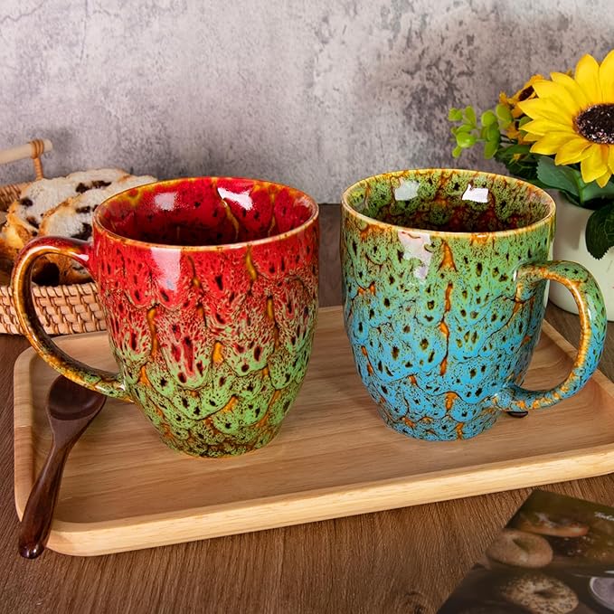 Set of 2 Durable 16 oz Coffee Cups, Large Coffee Mugs with Ergonomic Handle, Ceramic Mugs Dishwasher & Microwave Safe, Ideal Tea Mugs for Home, Office, Gifts (Coffee, Tea, Hot Cocoa, Latte Cup)