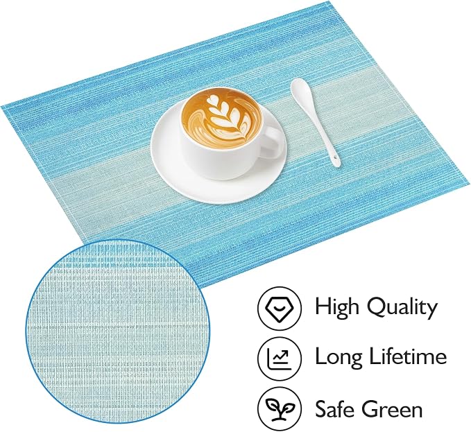 Niviy Placemats, Placemats Set of 4, 12x18 Inch Washable Place Mats Easy to Clean Heat Resistant Table Mats Wipeable Placemat for Holiday Party Kitchen Dining Table Decoration, Blue