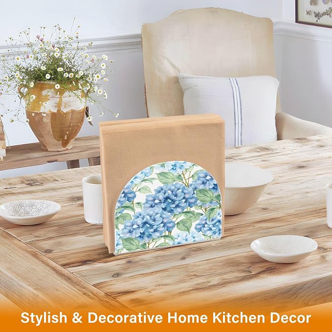 Blue Hydrangea Watercolor Flowers Napkin Holder for Tables Paper Cocktail Napkin Holders for Kitchen and Dinning, Acrylic Dinner Napkin Dispenser for Restaurant Home Decor Bar Accessories 1 Pack