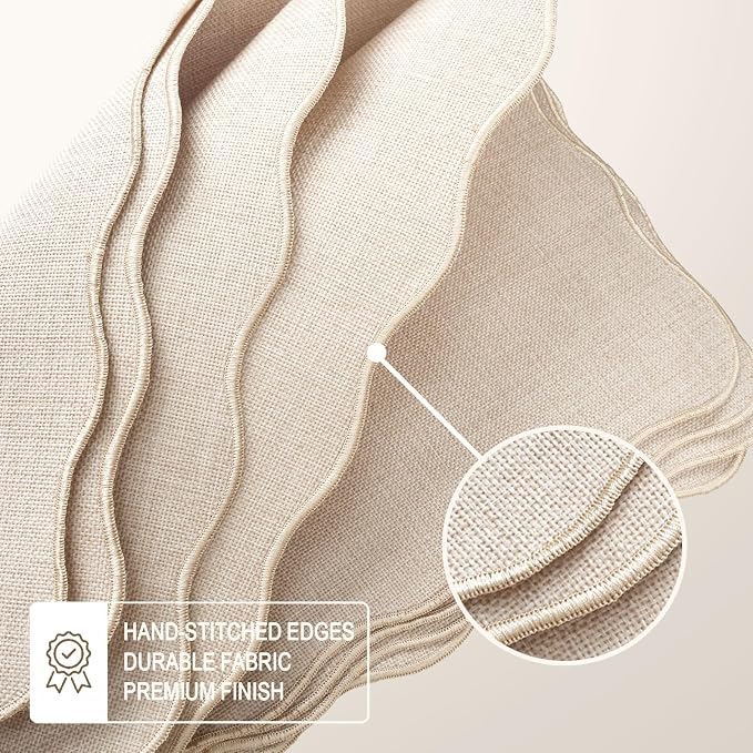 AHHFSMEI Faux Linen Placemats Set of 6 Heat Resistant Non-Slip Stain Proof Table Mats for Kitchen Dining Elegant Decor Place Mats (Beige)