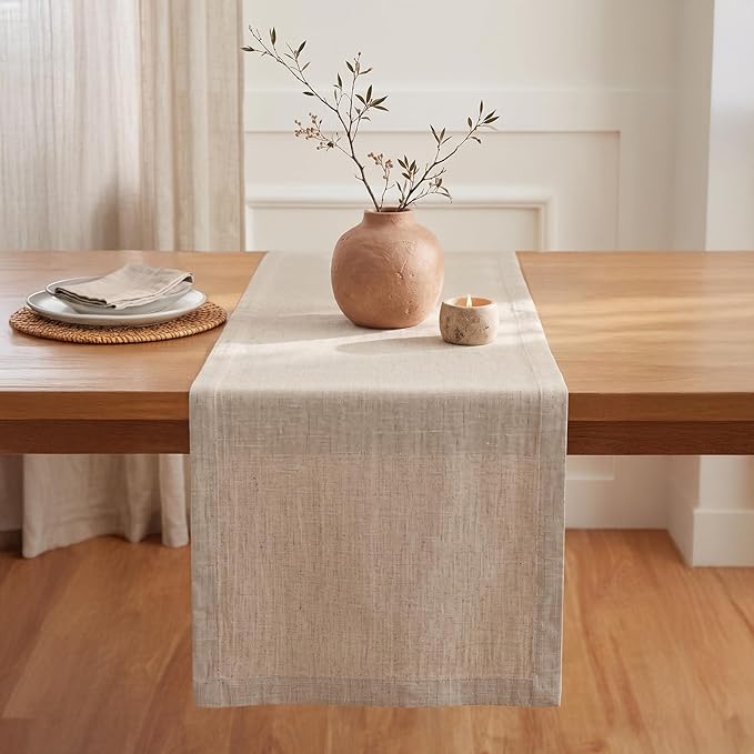 Solino Home Linen Light Natural Table Runner 120 Inches Long - 100% Pure Linen Dining Table Runner 14 x 120 Inch for Spring, Summer - Diana Medium Weight