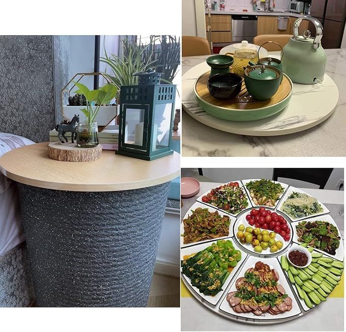 Lazy Susan Wooden Turntable For Round Dining Table, Round Wooden Rotating Tray, Easy Cleaning, Ø20in~39in, Kitchen Rotating Serving Plate, 360 ° Rotation Without Tilting (Color : White, Size : Ø600m