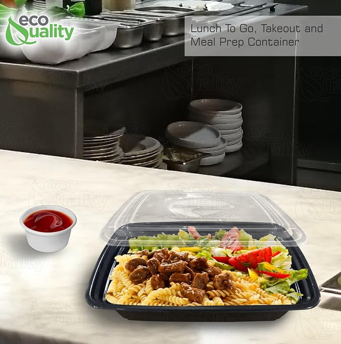 32 oz Reusable Food Storage 25 Pack Containers with Lids by EcoQuality – Rectangular BPA Free Freezer, Microwave & Dishwasher Safe – Airtight & Watertight Stackable, Lunch Meal Prep, To-Go, Bento Box