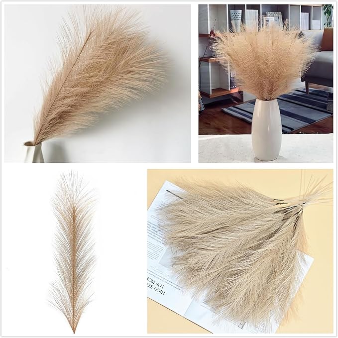 CATTREE Faux Pampas Grass - Khaki 30 Pcs, Artificial Small Pampas Grass Stems 17 Inch Reeds for Home Decor Vase, Dried Flowers, Fake Fluffy Floral, Dry Plant Wedding Party Christmas Boho Decorations