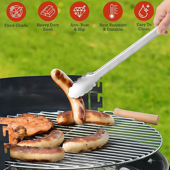 Kitchen Tongs for Cooking - 7 Inch & 9 Inch & 12 Inch Heat Resistant Stainless Steel Metal Locking Tong, BBQ Tongs Grill Tong for Cooking, Grilling, BBQ/Barbecue, Food (7+9+12inch)