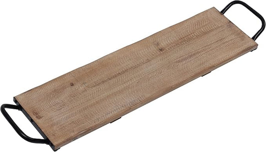 SOFE Rectangular Long Narrow Tray Table Centerpiece - Wood Serving Tray with Handles - 25 Inch Large Serving Platters for Entertaining - Rustic Wood Decorative Tray for Home Room Decor
