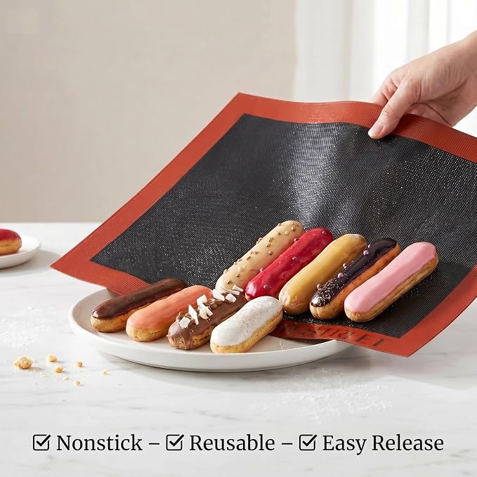 Perforated Silicone Baking Mats for Full Sheet Pan 15x23in, Eclair Silicone Baking Mat, Nonstick Reusable Breathable Air Mat, Heat Resistant, Pack of 2
