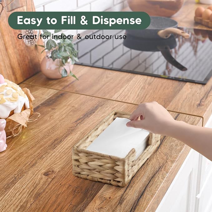 Napkin Holder for Bathroom, Woven Wicker Water Hyacinth Guest Towel Holder Tray, Disposable Paper Hand Towel Holder for Bathroom Accessories, Dinner Napkin Holder for Kitchen Table Party