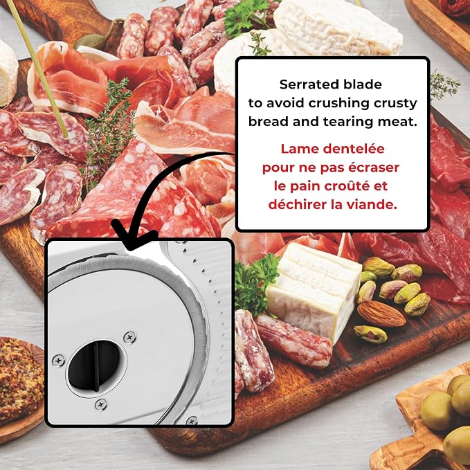 Starfrit Deli Slicer, Slices Meat, Cheese, Bread, 6.5" Stainless Steel Blade, Adjustable Thickness Knob, Nestable for Easy Storage, 2-in-1 Fruit and Vegetable