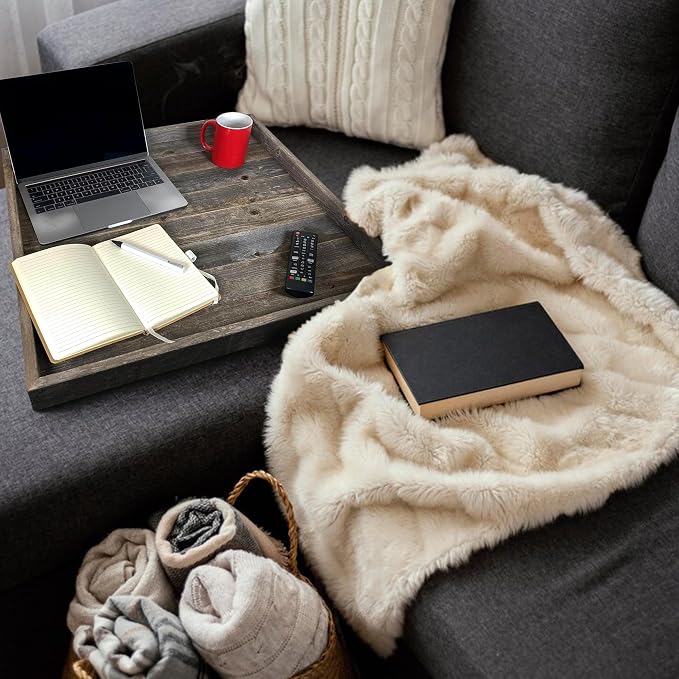 Wooden Ottoman Tray with Felt Pad – Decorative Couch Serving Tray Made with Real Rustic Reclaimed Wood - Perfect for Living Room Ottomans, Sofas, & Coffee Tables -24" x 24" - Natural Weathered Gray