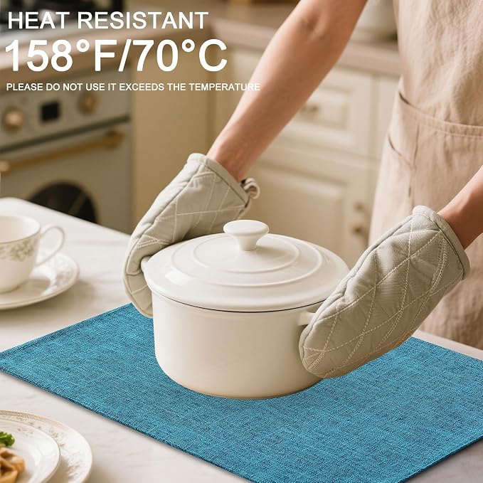 Homaxy Cloths Placemats for Dining Table Set of 6, Heat Resistant Washable Cotton Linen Blend Table Mats, Easy to Clean Place Mats for Indoor Outdoor Party Kitchen Decoration, 13" x 19", Teal