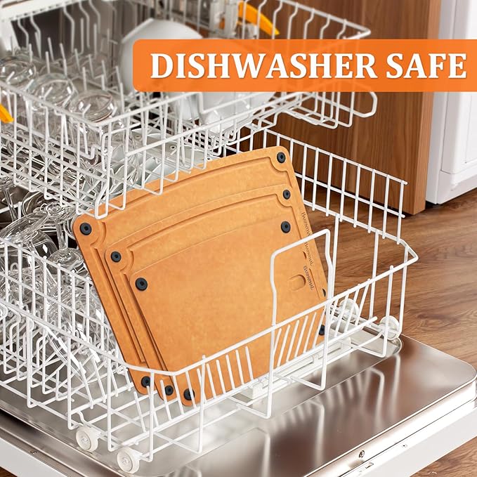 Cutting Boards for Kitchen Dishwasher Safe Eco-Friendly Composite Cutting Board Set of 2, Reversible Chopping Board with Handles & Juice Grooves, Small & Large Cutting Board for Countertop