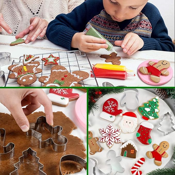 Christmas Cookie Cutters, 8PCS Holiday Cookie Cutter Shapes - Snowman,Christmas Tree,Gingerbread Man,Candy Cane,Snowflake,Santa Face,Christmas House, Winter Glove Cookies Mold