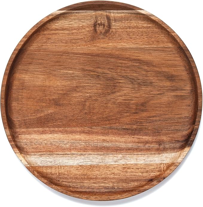 Round Wood Tray, Acacia Wooden Serving Tray, Serving Platter, Appetizer Charcuterie Board, Tray Organizer for Kitchen, Round Wood Tray for Table Centerpiece 14x 14 x 0.8 inch