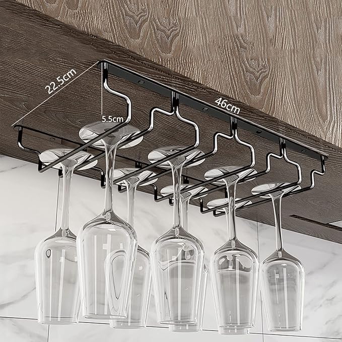 Wine Glass Rack - Under Cabinet Wine Glass Holder Stemware Storage Racks, Hanging Wine Glass Holder for Kitchen Bar Pub (Size : 46x22.5x5.5cm)