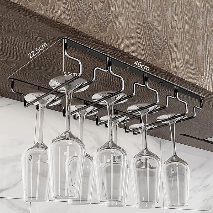 Wine Glass Rack, Under Cabinet Stemware Storage Racks Hanging Wine Glasses Holder, Wrought Iron Metal Stainless Steel Glass Holder Storage Rack Hanger for kitchen bar (Size : 46x22.5x5.5cm)