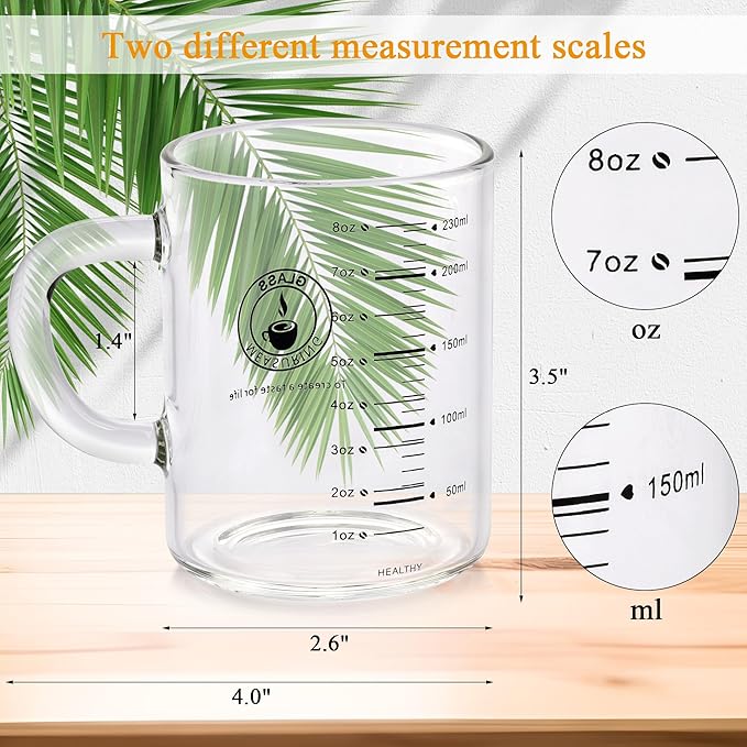 2 Piece Expresso shots cup,Glass measuring cup,8 Oz Glass Measuring Cup,Tea Cups withHandles,Coffee Cups for Latte(Black-2pcs)