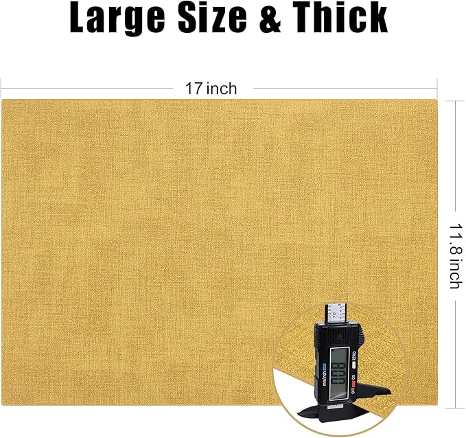Homaxy Faux Leather Heat Resistant Placemats for Dining Table Set of 6, Waterproof Wipeable Washable PU Table Mats, Easy to Clean Anti-Slip Place Mats, 11.8" x 17", Yellow