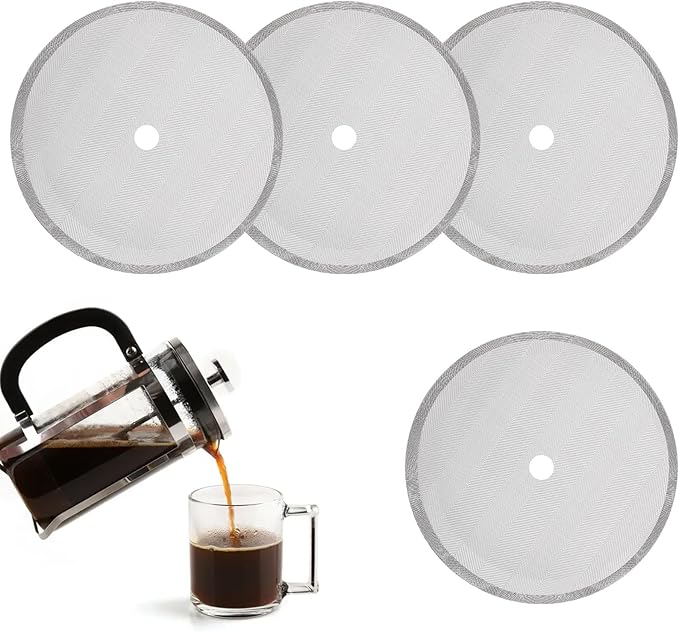 4 Pcs French Press Filters Replacement, 4.65 Inch Fine Mesh Stainless Steel Screen with Metal Center Ring, Compatible with 48oz Stanley French Press Coffee Maker, Tea Plunger Pot