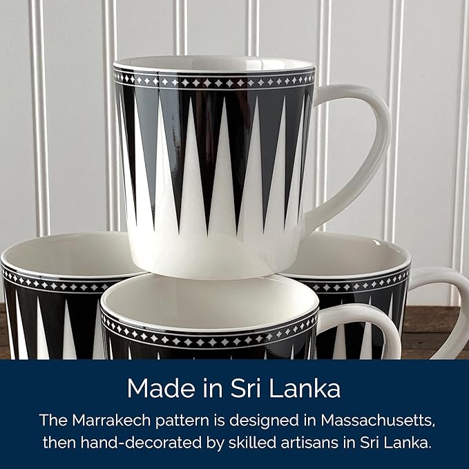 Caskata Elegant Black Oversized Mugs Set of 4 | High-Design Premium Lead-Free Porcelain Mug Set for Entertaining or Everyday | Unique Party Mugs for Wedding or Birthdays | 14 oz