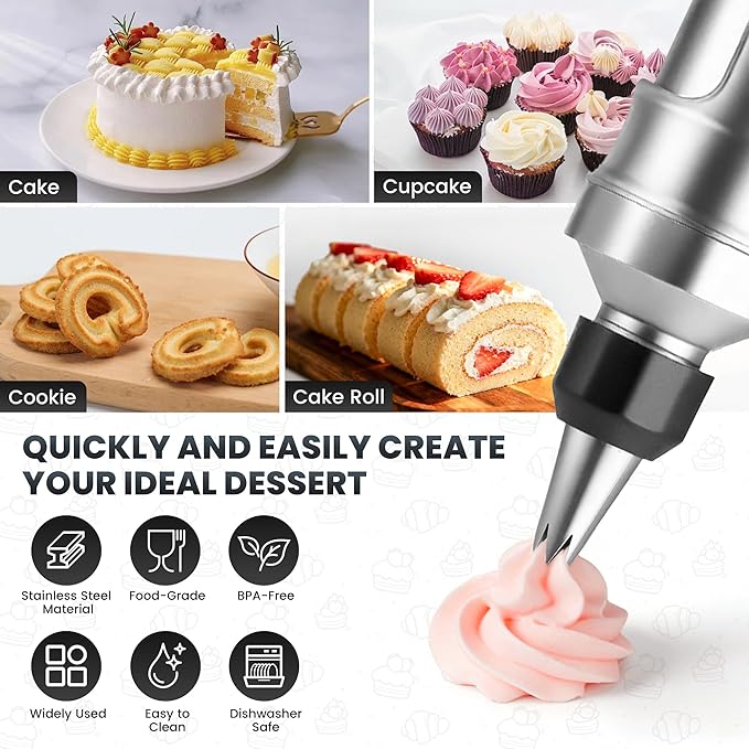 Dessert Decorating Syringe Set - Cupcake Icing Piping Kit, Cupcake Frosting Filling Injector with 6 Piping Icing Nozzles, 9 Silicone Cupcakes for Cake, Cupcakes, Cookie (18Pcs-Black)