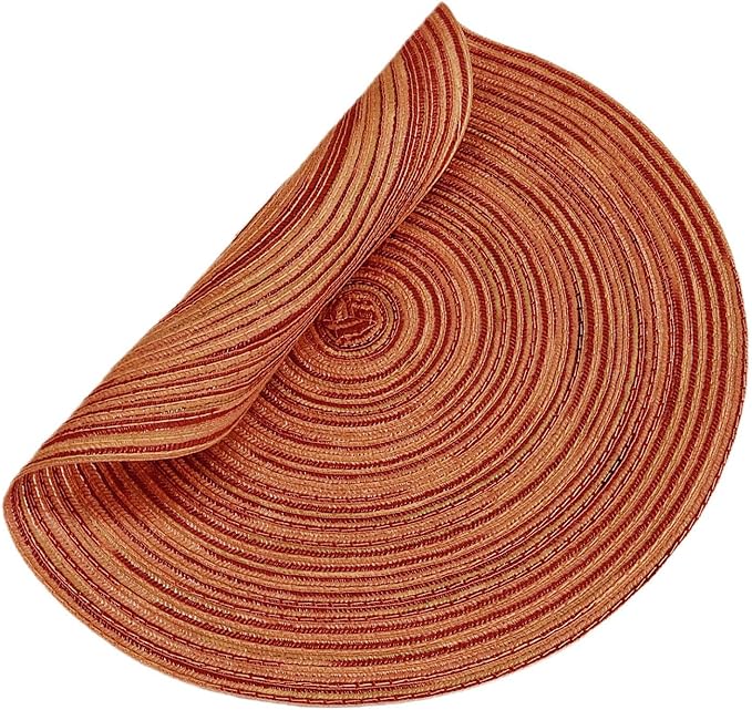 Youyi Table Placemats Set of 8, Round Place Mats 15 Inch Washable Heat Resistant Durable Woven Braided Placemats Table Mats for Dining, Dark Orange