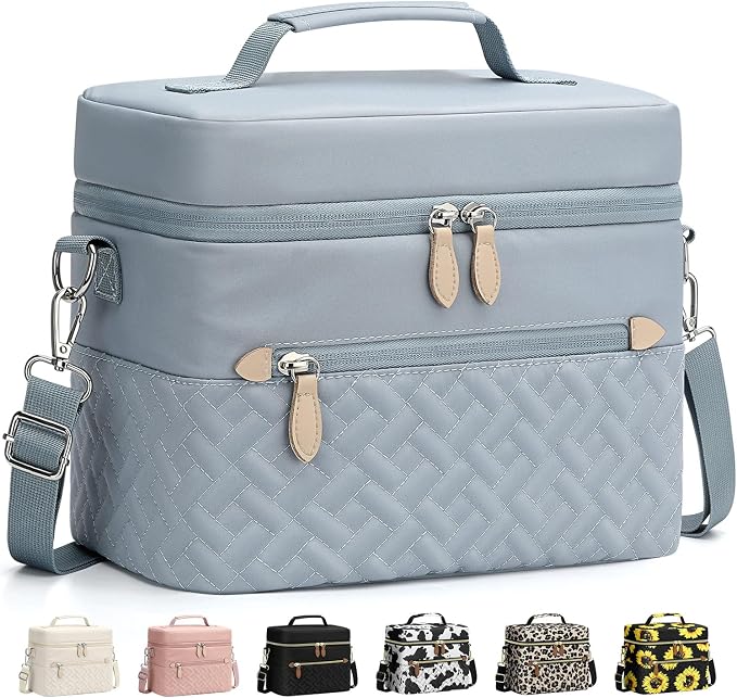 Capolo Lunch Box for Women Men Adults,Insulated Lunch Bag Leakproof Lunch Cooler Box with Removable Strap Cute Lunch Tote Bags Reusable Thermal Lunchbox for School Work Picnic(Small,Blue)