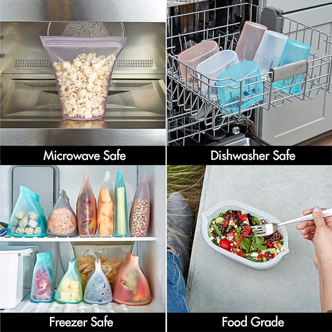 Zip Top Reusable Food Storage Bags | Small Dish [Peach] | Silicone Meal Prep Container | Microwave, Dishwasher and Freezer Safe | Made in the USA