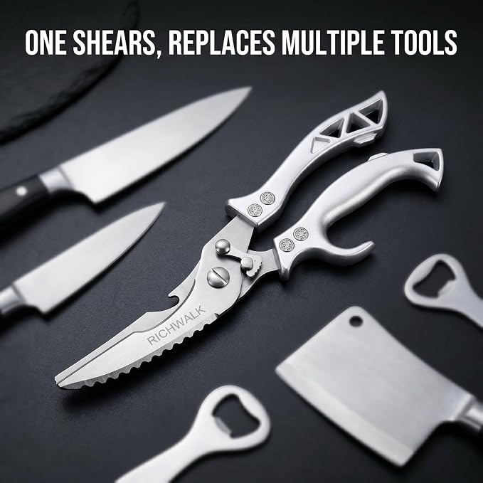 Kitchen Scissors - Heavy Duty Poultry Shears Sharp Cutting Food Chicken Bone Meat Vegetable for Cooking, Multipurpose Stainless Steel Utility Scissors, Safety Lock