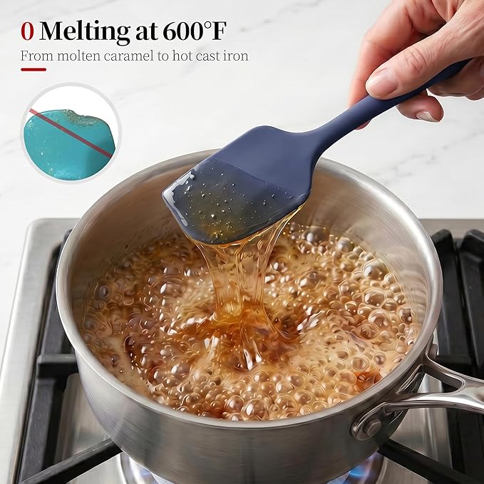 600ºF Heat Resistant Spatula, 11.34 inch High Heat Food Safe Semless Kitchen Silicone Scraper for Cooking Baking Mixing Scraping Stirring Nonstick Cookware Pan Bowl (Midnight Blue)