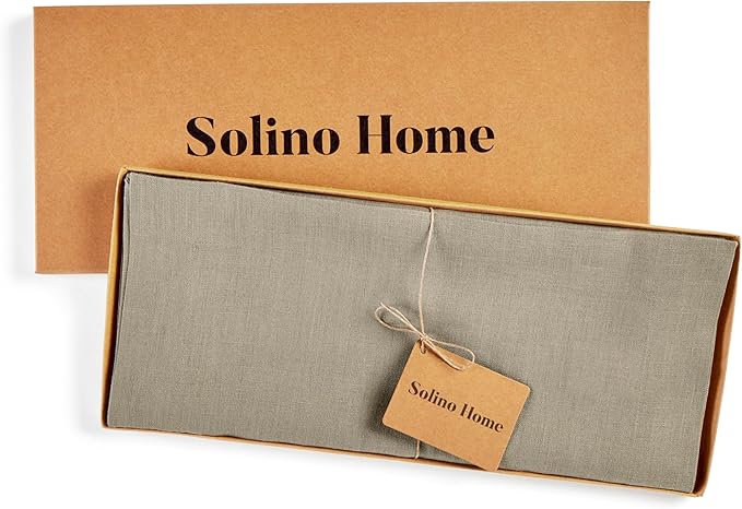 Solino Home Linen Vintage Khaki Table Runner 72 Inches Long - 100% Pure Linen 14 x 72 Inch Table Runner for Spring, Summer - Fete