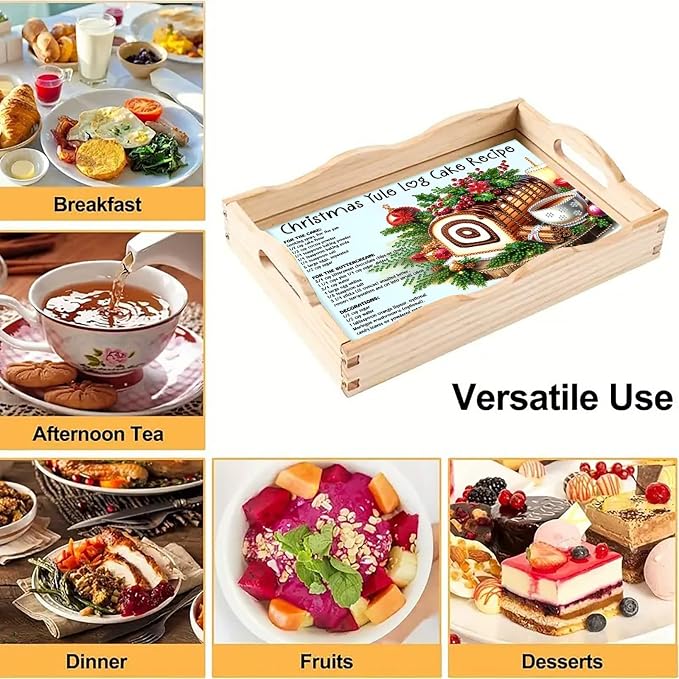 BAYUNOE DIY Diamond Serving Tray Christmas Rectangular Breakfast Tray with Handle Handmade Diamond Art Painting Wooden Tray for Dinner Plate Coffee Room Living Home Organizer-Cake