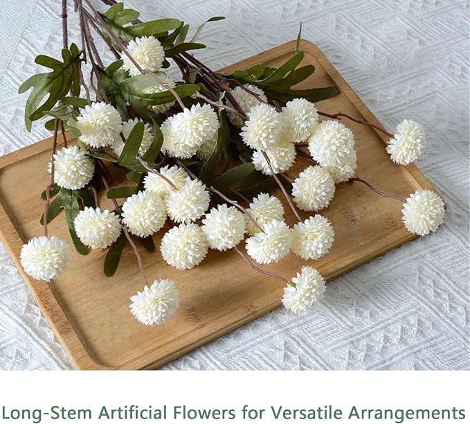 10pcs Faux White Kiku Flowers, 5 Heads Each Stem & 4 Branches Eucalyptus Stems, Artificial Small Mini Chrysanthemum Flowers for Aesthetic Room Decor, Floral Arrangements Centerpiece