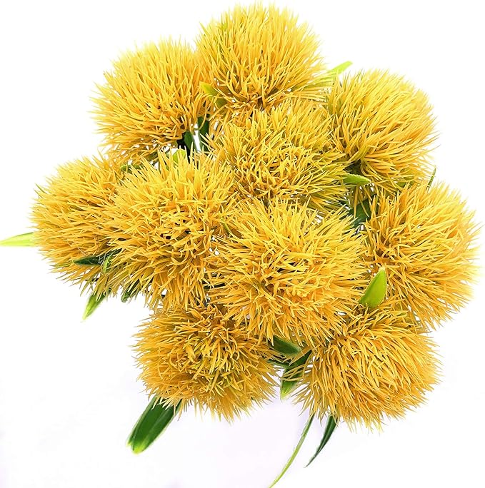CATTREE Artificial Dandelion Flowers, Plastic Plants Shrubs Bushes Fake Grass Wedding Indoor Outdoor Home Garden Verandah Centerpieces Arrangements Party Decoration Planting Filler - Yellow 10 Pcs