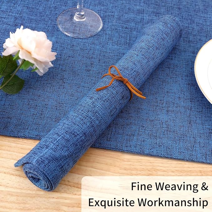 Homaxy Cloths Placemats for Dining Table Set of 4, Heat Resistant Washable Cotton Linen Blend Table Mats, Easy to Clean Place Mats for Indoor Outdoor Party Kitchen Decoration, 13" x 18", Blue