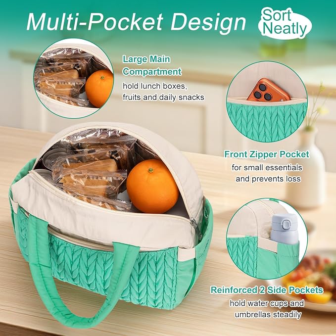 Coobiiya Insulated Lunch Bag Women/Men, Taslon Leakproof Thermal Lunch Box for Women Men, Cute Waterproof Cooler Bag for Work Picnic Travel