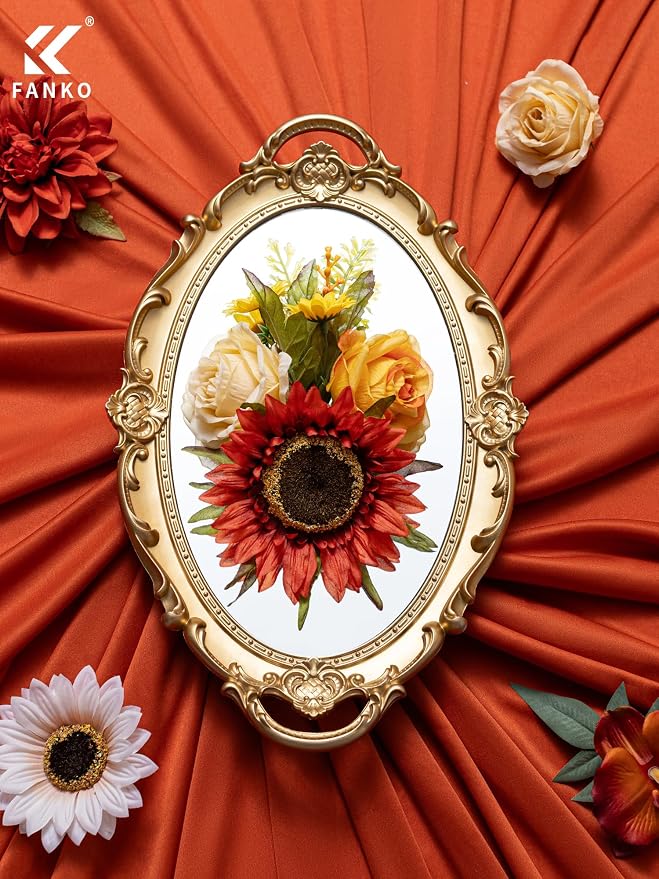 FANKO Artificial Flowers for DIY, Orange Yellow Brown Red Faux Flowers Bouquet, Fake Rose Sunflowers Dahlia Daisy Silk Flowers for Vase, Home Decor, Garland, Summer Wedding, Birthday, Party