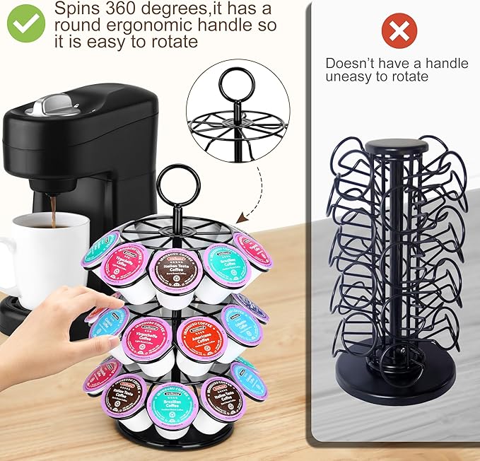 ROWISE Coffee Pod Holder, Coffee Pod Carousel Holder Organizer（27 Pods, Kitchen Detachable Organizer for Countertop, Spins 360-Degrees Carousel