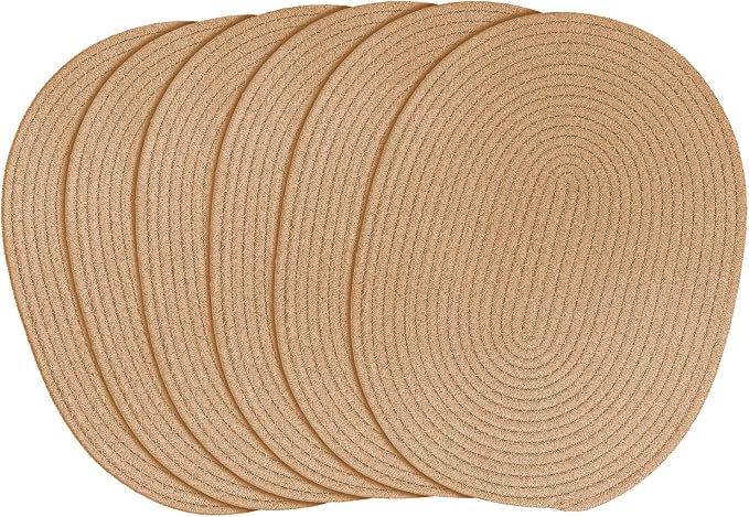 fanquare Khaki Cotton Placemats for Farmhouse Table Decoration Braided Cotton Rope Place Mats for Kitchen Dining Round Woven Table Mats Set of 6