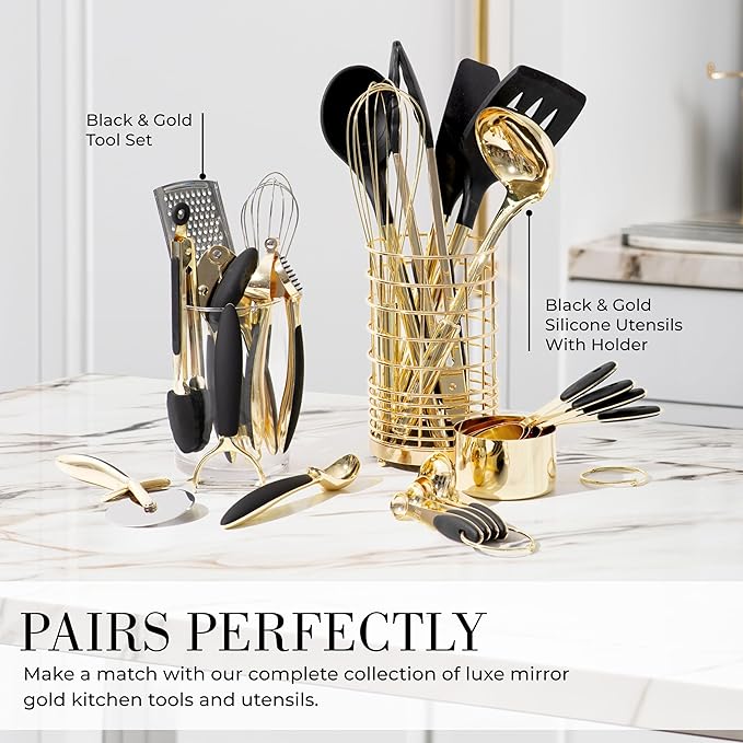 Styled Settings Black and Gold Measuring Cups and Spoons Set - 8PC Stainless Steel Measuring Spoons and Cups Set for Precise Baking & Cooking - Stylish Black and Gold Kitchen Accessories
