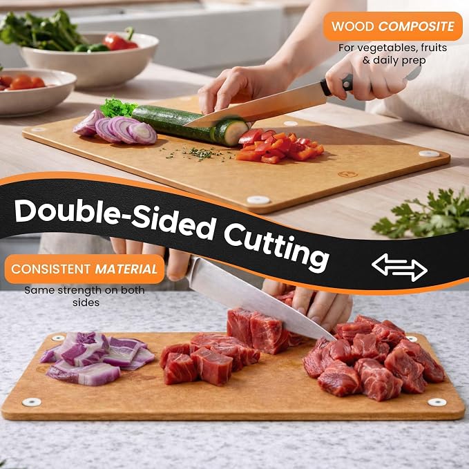 Earth's Dreams Composite Wood Cutting Board – Dishwasher Safe, Non-Toxic Cutting Boards for Kitchen – Large, Medium & Small Non-Slip Wood Charcuterie & Chopping Boards (Tan)