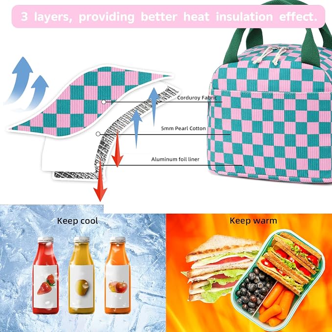 LEDAOU Lunch Box for Women Insulated Lunch Bag Cute Lunchbox Compact Cooler Thermal Reusable Lunch Tote for Work School Picnic Travel