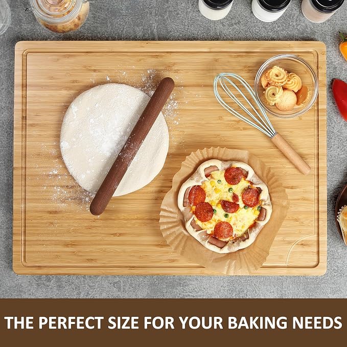 24" Bamboo Cutting Boards for Kitchen, Extra Large Wood Cutting Board with Deep Juice Groove and Handle, Over the Sink Chopping Board, Heavy Duty Butcher Block for Turkey, Meat, Vegetables, BBQ