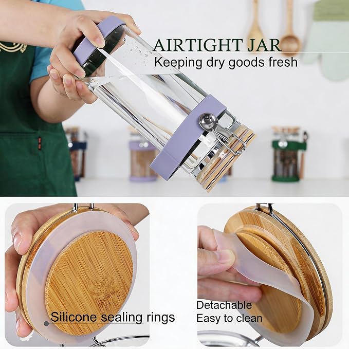KKC 1.5-Quart Large Glass Nuts Storage Container, Airtight Food Storage Jar with Bamboo Lid & Scoop, Keeps Nuts Crunchy & Fresh, Perfect for Pantry Organization & Storing Nuts, Almonds, Peanuts