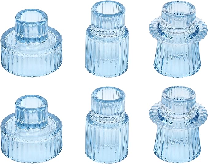 Vixdonos Glass Candlestick Holders Tealight Candle Holders for Table Centerpieces, Wedding Decor and Dinner Party (6 Pcs, Light Blue)