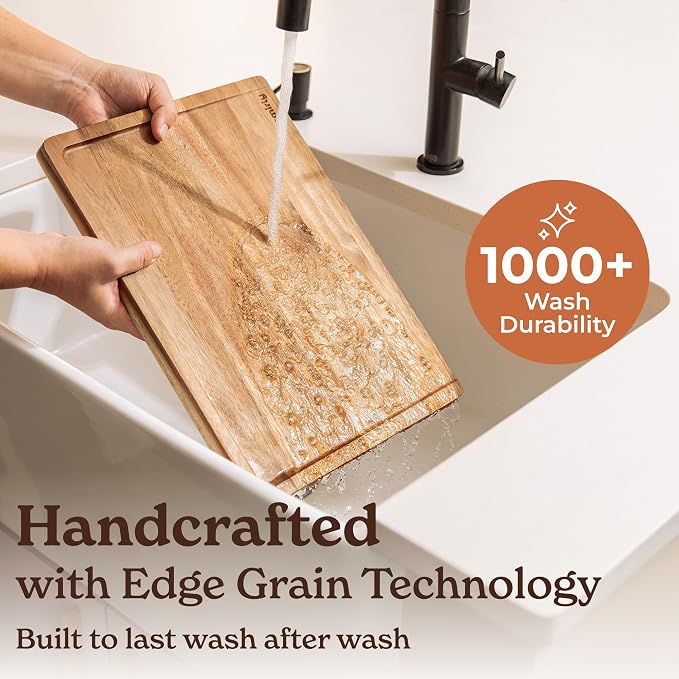 SMIRLY Acacia Wood Cutting Boards for Kitchen - Wood Cutting Board for Meal Prep, Serving, Charcuterie - Kitchen Gadgets, House Warming Gifts - Wooden Chopping Board Set of 2