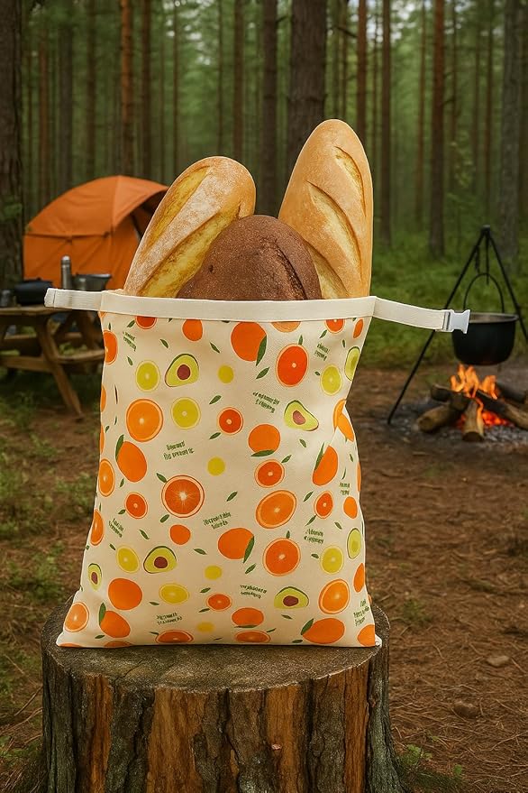 Reusable Bread Bags with Waxed Cotton Lining & Waterproof TPU Options – Linen Exterior with Patterns,Eco-Friendly Food Storage Tote for Homemade Bread, Baguette, Pastries-Zip+TPU+Mode2-2Pack