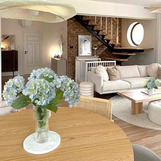 JINWOE Light Blue Hydrangea Artificial Flowers,4Pcs 20" Real Touch Lifelike Silk Artificial Hydrangeas, Full Fake Flowers for Bouquet Table Centerpieces Spring Wedding Indoor Home